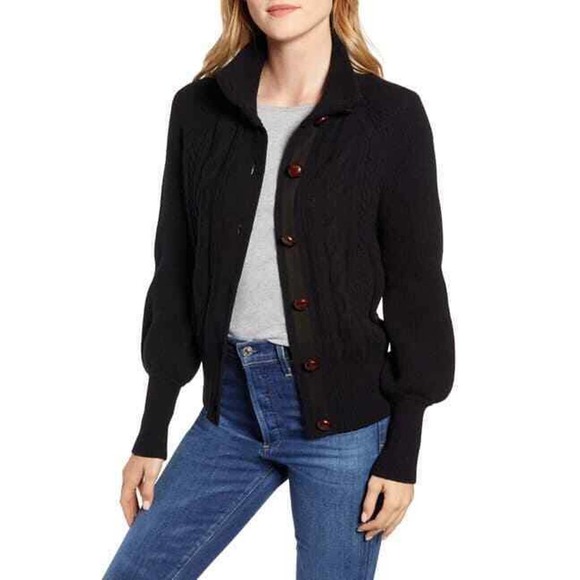 J. Crew Sweaters - J Crew wool balloon cable fisherman knit cardigan